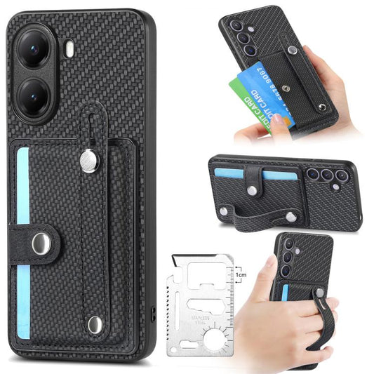 Wristband Kickstand Card Wallet Back Phone Case with Tool Knife