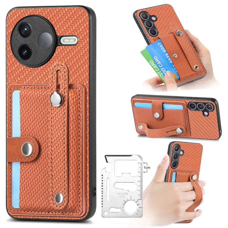 Wristband Kickstand Card Wallet Back Phone Case with Tool Knife