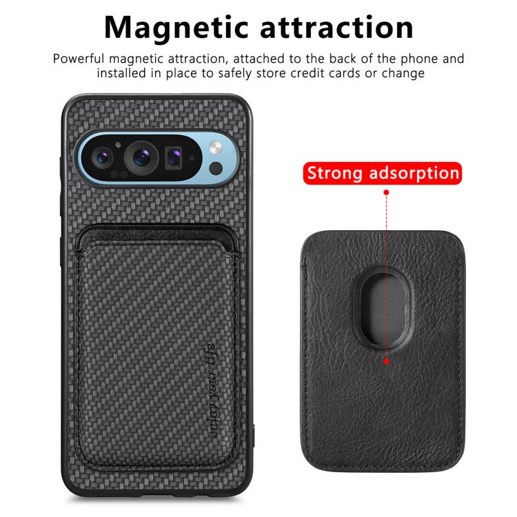 Carbon Fiber Leather Card Magsafe Phone Case, For Google Pixel 9 Pro XL, For Google Pixel 10 / 10 Pro, For Google Pixel 9 / 9 Pro, For Google Pixel 9a