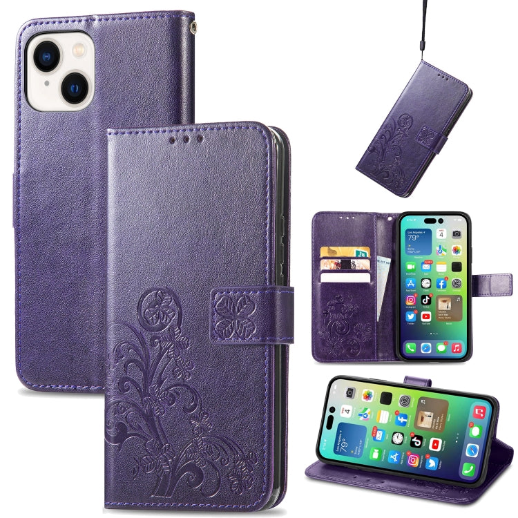 Four-leaf Clasp Embossed Buckle Leather Phone Case