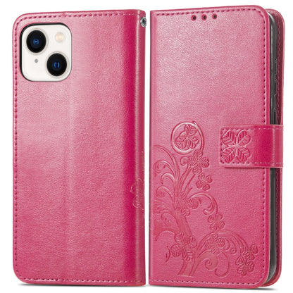 Four-leaf Clasp Embossed Buckle Leather Phone Case, For iPhone 15 Plus, For iPhone 15