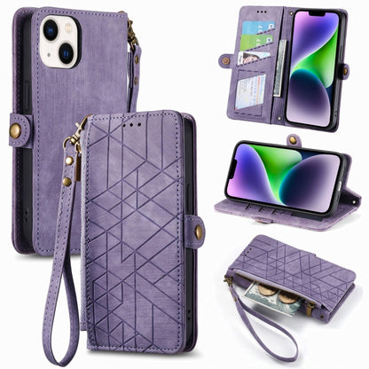 Geometric Zipper Wallet Side Buckle Leather Phone Case, For iPhone 15, For iPhone 14 Plus, For iPhone 14, For iPhone 14 Pro