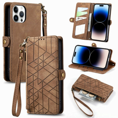 Geometric Zipper Wallet Side Buckle Leather Phone Case, For iPhone 15, For iPhone 14 Plus, For iPhone 14, For iPhone 14 Pro