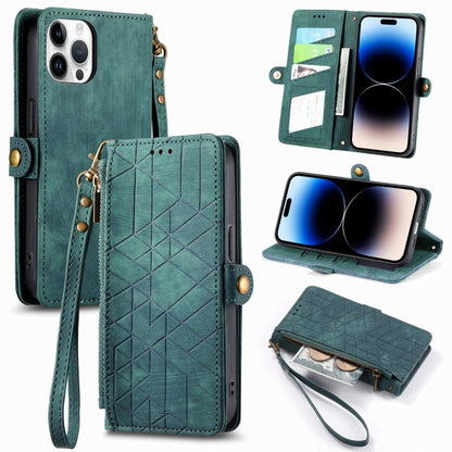 Geometric Zipper Wallet Side Buckle Leather Phone Case, For iPhone 15, For iPhone 14 Plus, For iPhone 14, For iPhone 14 Pro