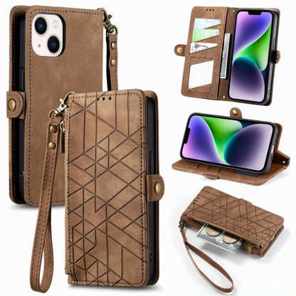 Geometric Zipper Wallet Side Buckle Leather Phone Case, For iPhone 15, For iPhone 14 Plus, For iPhone 14, For iPhone 14 Pro