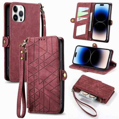 Geometric Zipper Wallet Side Buckle Leather Phone Case