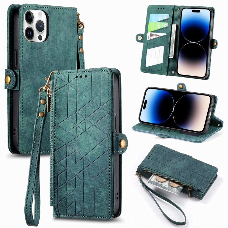 Geometric Zipper Wallet Side Buckle Leather Phone Case