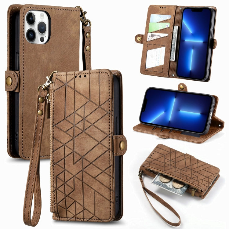 Geometric Zipper Wallet Side Buckle Leather Phone Case