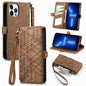 Geometric Zipper Wallet Side Buckle Leather Phone Case