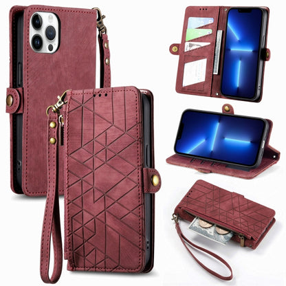 Geometric Zipper Wallet Side Buckle Leather Phone Case
