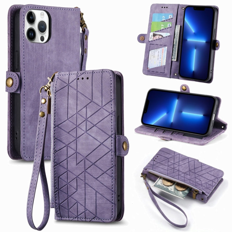 Geometric Zipper Wallet Side Buckle Leather Phone Case