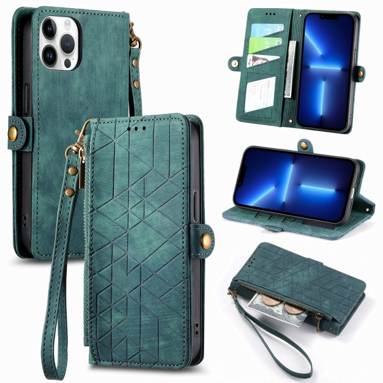 Geometric Zipper Wallet Side Buckle Leather Phone Case
