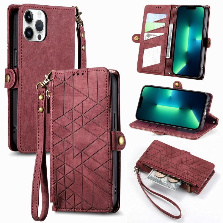 Geometric Zipper Wallet Side Buckle Leather Phone Case