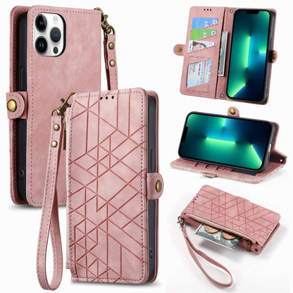 Geometric Zipper Wallet Side Buckle Leather Phone Case