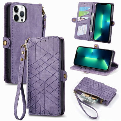 Geometric Zipper Wallet Side Buckle Leather Phone Case