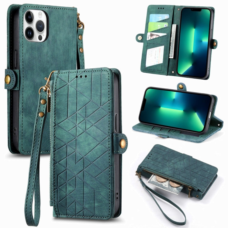 Geometric Zipper Wallet Side Buckle Leather Phone Case
