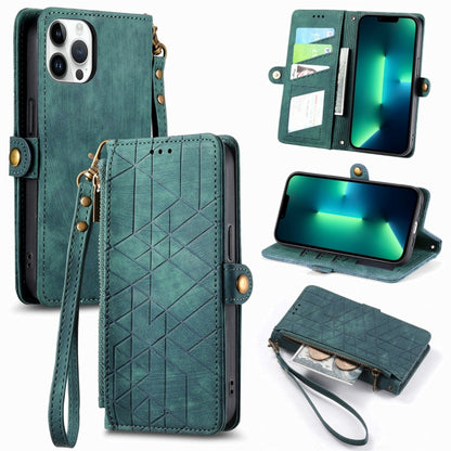 Geometric Zipper Wallet Side Buckle Leather Phone Case