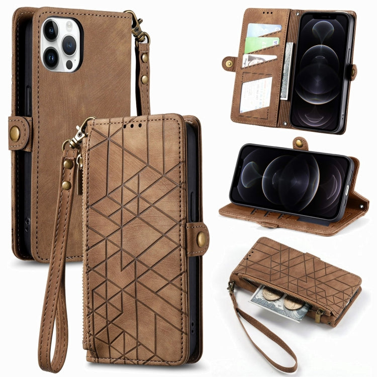 Geometric Zipper Wallet Side Buckle Leather Phone Case, For iPhone 13, For iPhone 12 / 12 Pro, For iPhone 12 Pro Max, For iPhone 11 Pro Max
