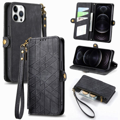 Geometric Zipper Wallet Side Buckle Leather Phone Case, For iPhone 13, For iPhone 12 / 12 Pro, For iPhone 12 Pro Max, For iPhone 11 Pro Max