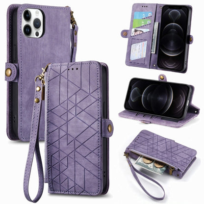 Geometric Zipper Wallet Side Buckle Leather Phone Case, For iPhone 13, For iPhone 12 / 12 Pro, For iPhone 12 Pro Max, For iPhone 11 Pro Max