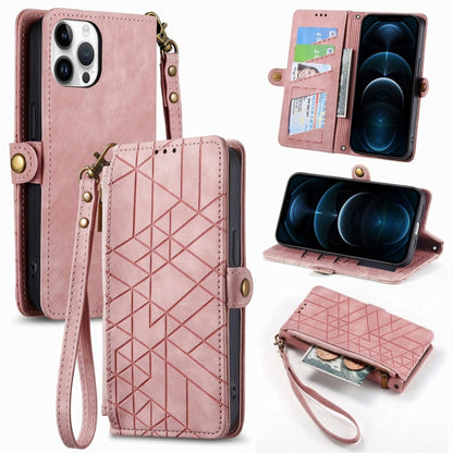 Geometric Zipper Wallet Side Buckle Leather Phone Case, For iPhone 13, For iPhone 12 / 12 Pro, For iPhone 12 Pro Max, For iPhone 11 Pro Max