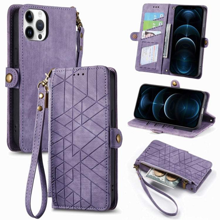 Geometric Zipper Wallet Side Buckle Leather Phone Case, For iPhone 13, For iPhone 12 / 12 Pro, For iPhone 12 Pro Max, For iPhone 11 Pro Max