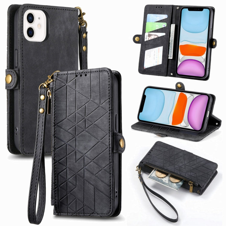 Geometric Zipper Wallet Side Buckle Leather Phone Case, For iPhone 11, For iPhone 11 Pro, For iPhone X / XS, For iPhone XR