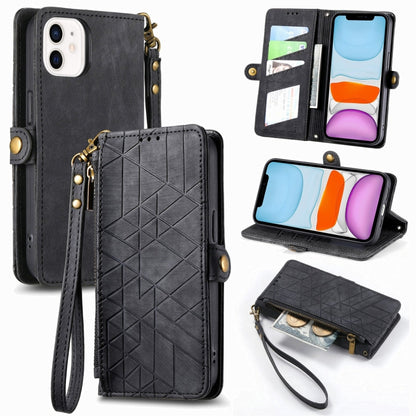 Geometric Zipper Wallet Side Buckle Leather Phone Case, For iPhone 11, For iPhone 11 Pro, For iPhone XR, For iPhone XS Max