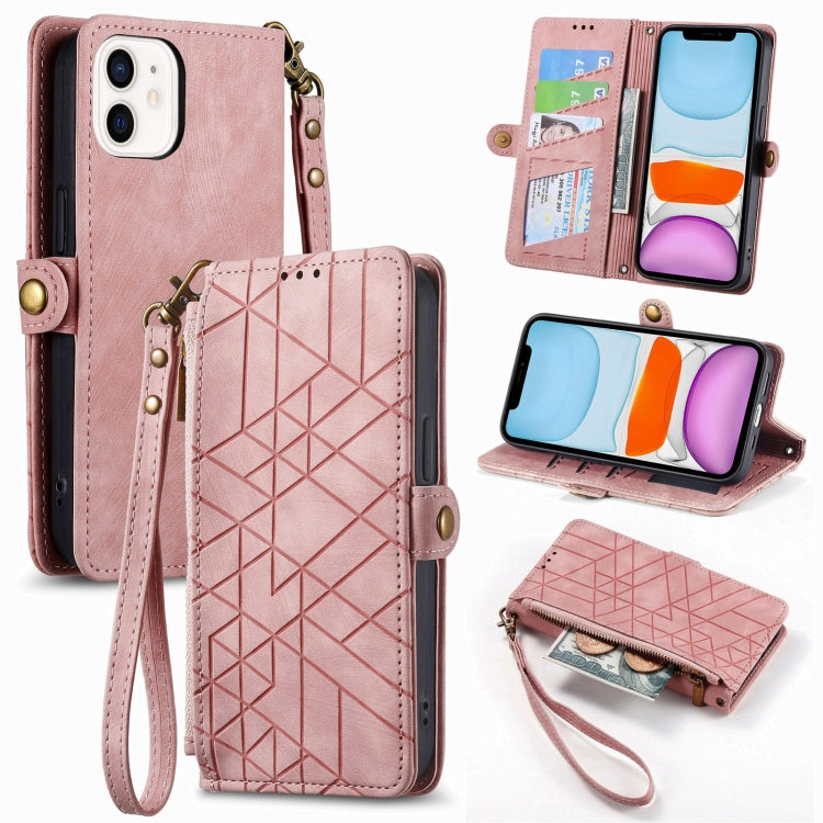 Geometric Zipper Wallet Side Buckle Leather Phone Case, For iPhone 11, For iPhone 11 Pro, For iPhone XR, For iPhone XS Max