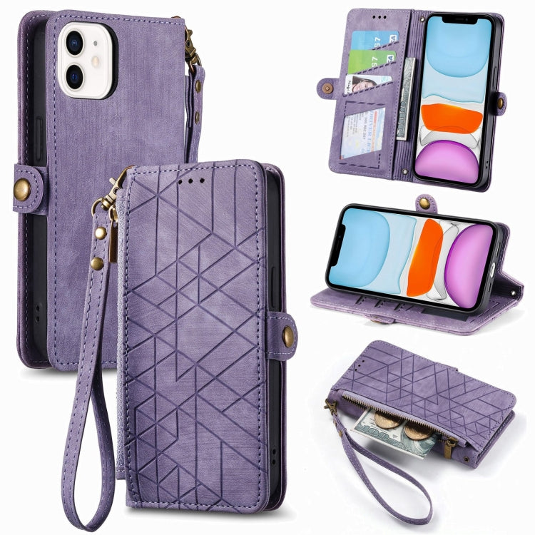 Geometric Zipper Wallet Side Buckle Leather Phone Case, For iPhone 11, For iPhone 11 Pro, For iPhone X / XS, For iPhone XR