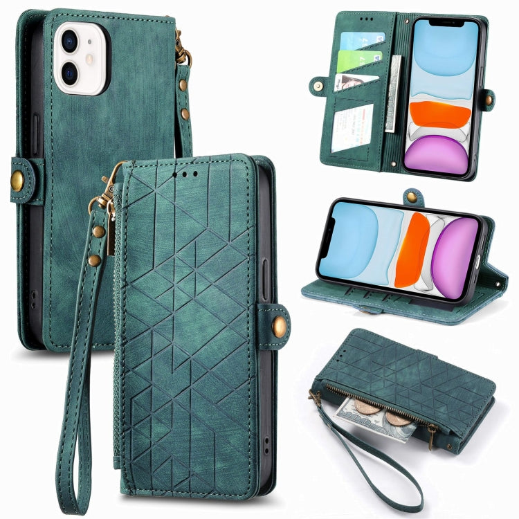 Geometric Zipper Wallet Side Buckle Leather Phone Case, For iPhone 11, For iPhone 11 Pro, For iPhone XR, For iPhone XS Max