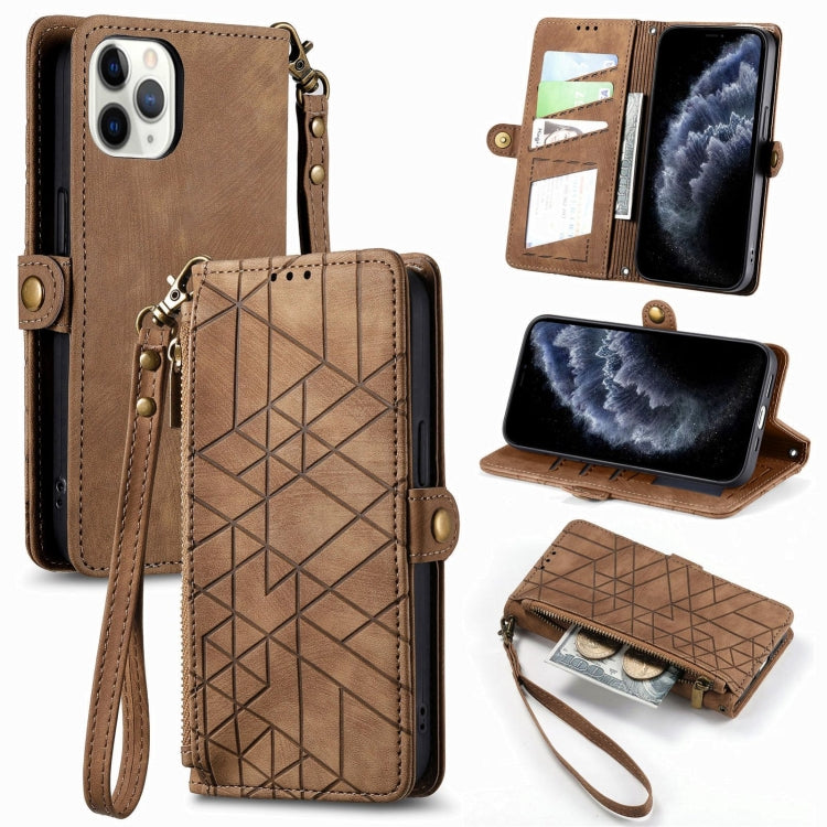 Geometric Zipper Wallet Side Buckle Leather Phone Case, For iPhone 11, For iPhone 11 Pro, For iPhone XR, For iPhone XS Max