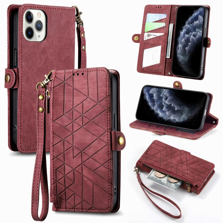 Geometric Zipper Wallet Side Buckle Leather Phone Case, For iPhone 11, For iPhone 11 Pro, For iPhone XR, For iPhone XS Max