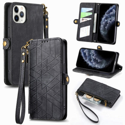 Geometric Zipper Wallet Side Buckle Leather Phone Case, For iPhone 11, For iPhone 11 Pro, For iPhone XR, For iPhone XS Max