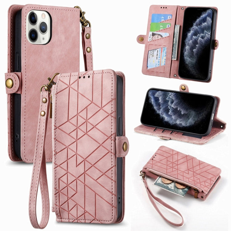 Geometric Zipper Wallet Side Buckle Leather Phone Case, For iPhone 11, For iPhone 11 Pro, For iPhone XR, For iPhone XS Max