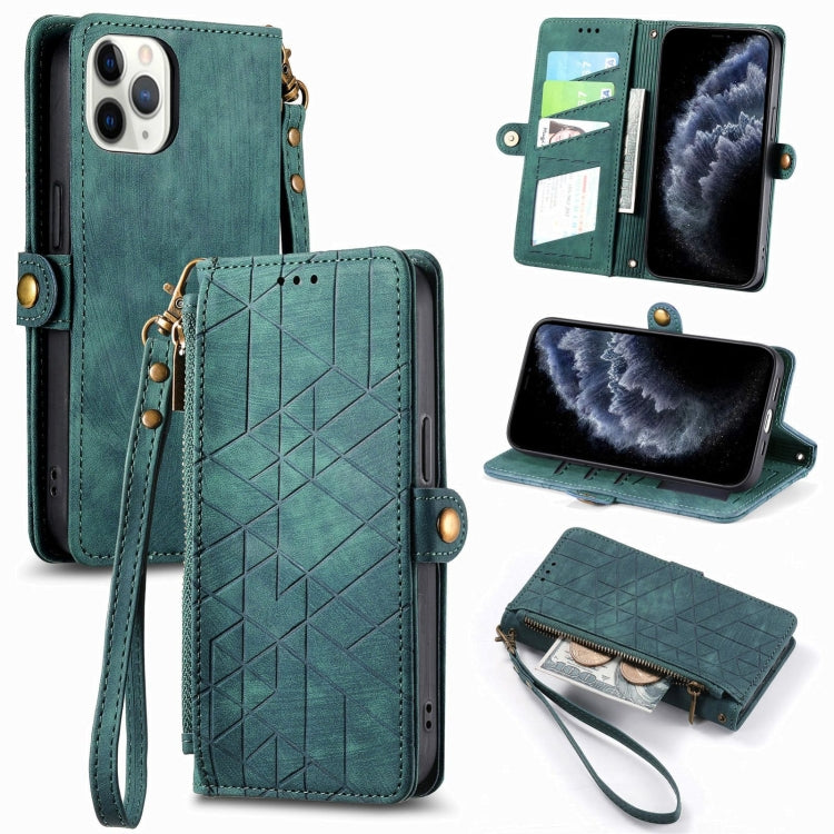 Geometric Zipper Wallet Side Buckle Leather Phone Case, For iPhone 11, For iPhone 11 Pro, For iPhone XR, For iPhone XS Max