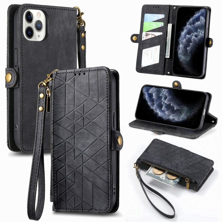 Geometric Zipper Wallet Side Buckle Leather Phone Case, For iPhone 13, For iPhone 12 / 12 Pro, For iPhone 12 Pro Max, For iPhone 11 Pro Max