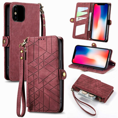 Geometric Zipper Wallet Side Buckle Leather Phone Case, For iPhone 11, For iPhone 11 Pro, For iPhone X / XS, For iPhone XR