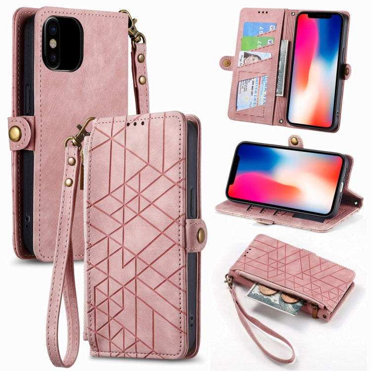 Geometric Zipper Wallet Side Buckle Leather Phone Case, For iPhone 11, For iPhone 11 Pro, For iPhone X / XS, For iPhone XR