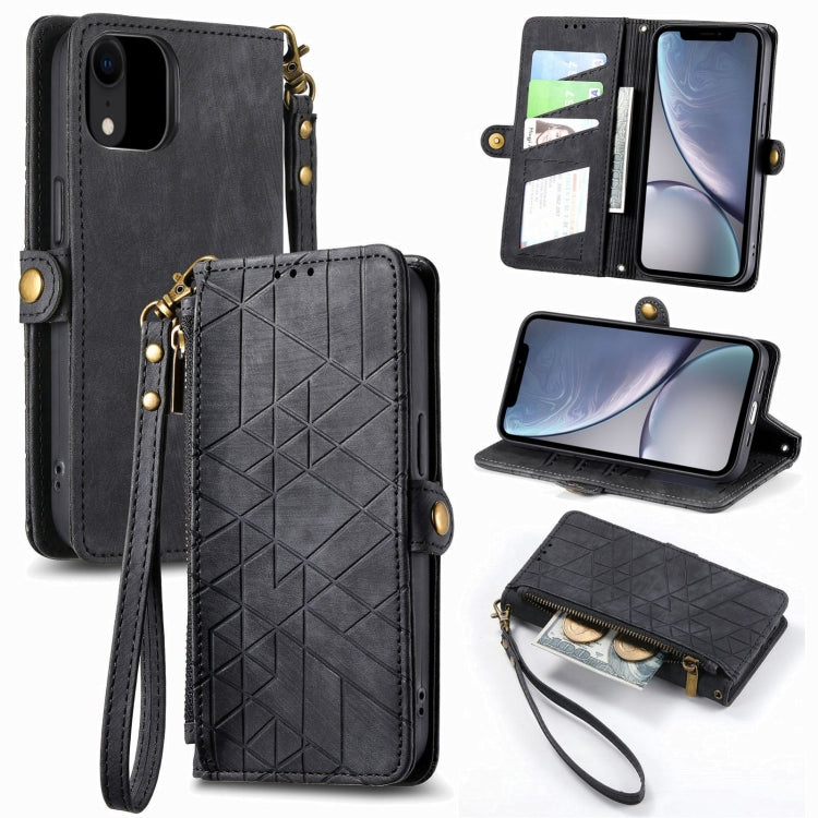 Geometric Zipper Wallet Side Buckle Leather Phone Case, For iPhone 11, For iPhone 11 Pro, For iPhone XR, For iPhone XS Max