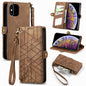 Geometric Zipper Wallet Side Buckle Leather Phone Case