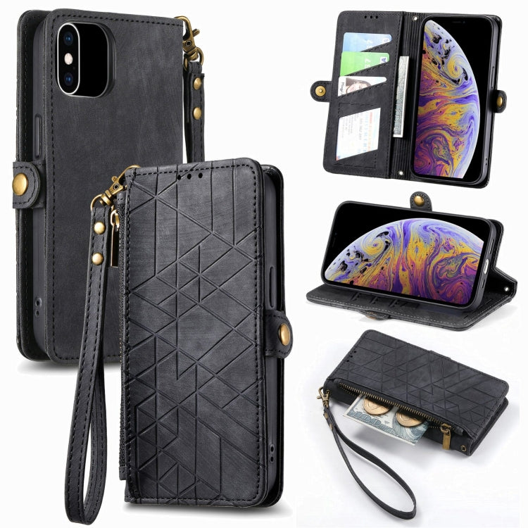 Geometric Zipper Wallet Side Buckle Leather Phone Case, For iPhone 11, For iPhone 11 Pro, For iPhone XR, For iPhone XS Max