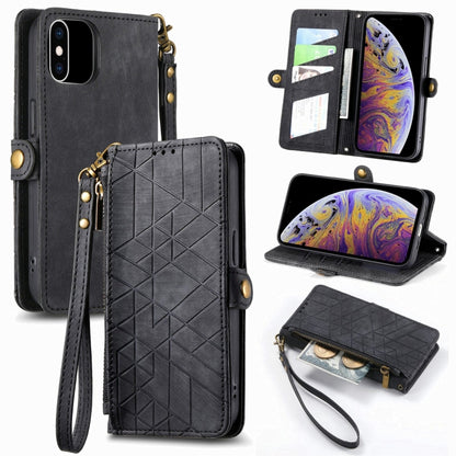 Geometric Zipper Wallet Side Buckle Leather Phone Case, For iPhone 11, For iPhone 11 Pro, For iPhone XR, For iPhone XS Max