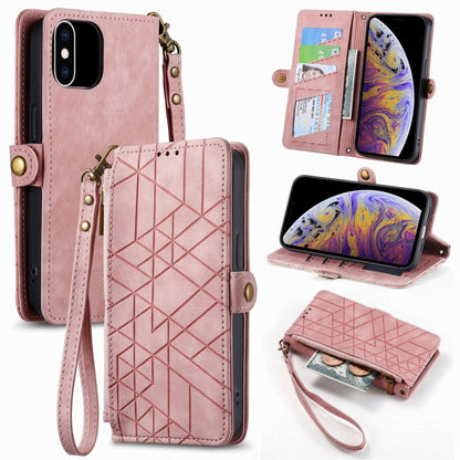 Geometric Zipper Wallet Side Buckle Leather Phone Case, For iPhone 11, For iPhone 11 Pro, For iPhone XR, For iPhone XS Max
