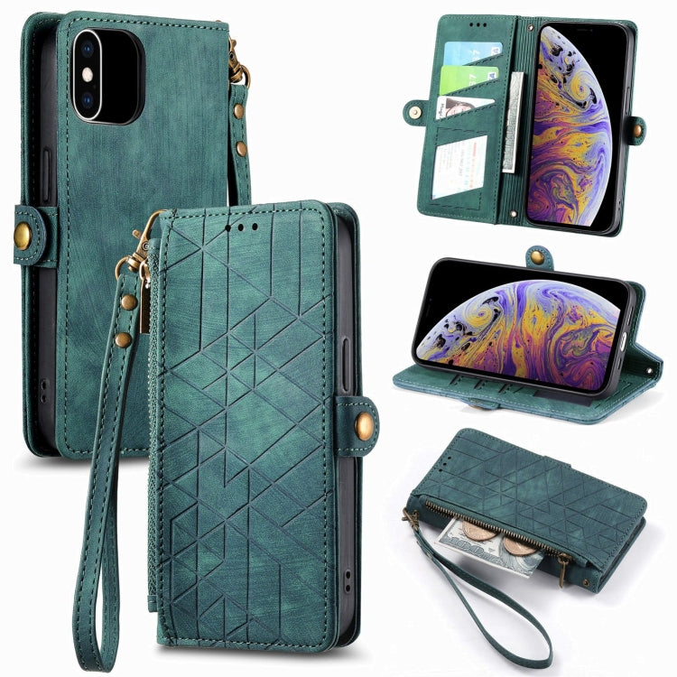 Geometric Zipper Wallet Side Buckle Leather Phone Case
