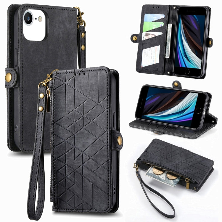 Geometric Zipper Wallet Side Buckle Leather Phone Case