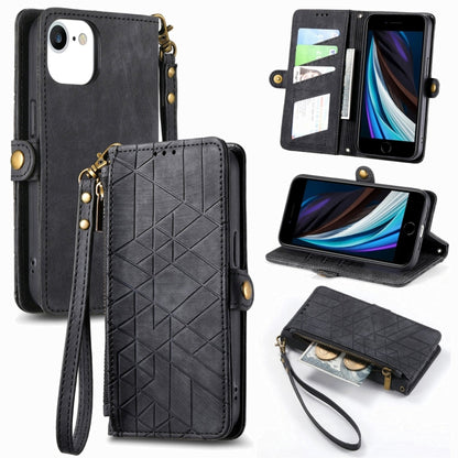 Geometric Zipper Wallet Side Buckle Leather Phone Case