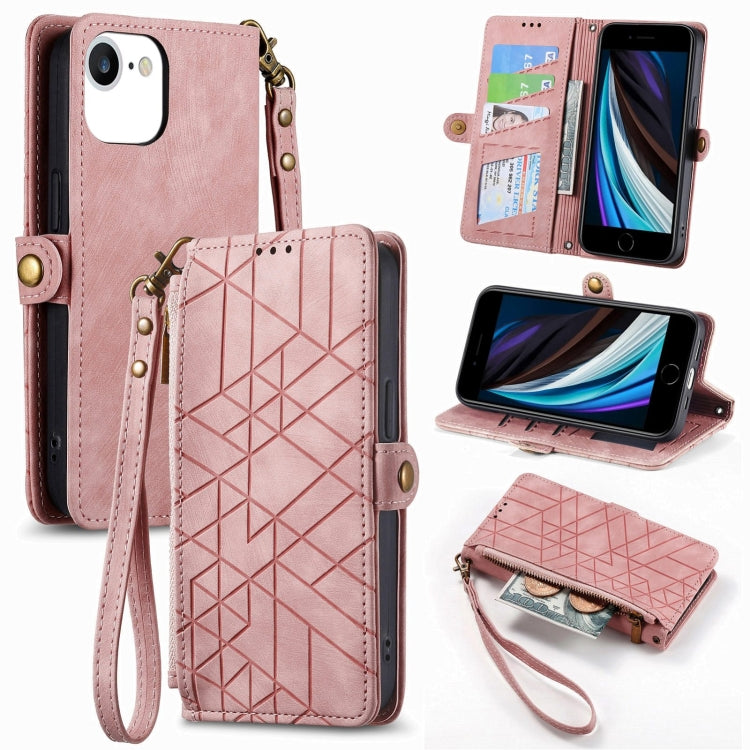 Geometric Zipper Wallet Side Buckle Leather Phone Case