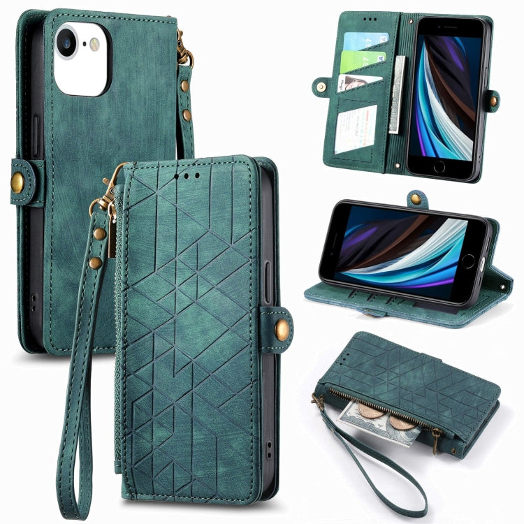Geometric Zipper Wallet Side Buckle Leather Phone Case