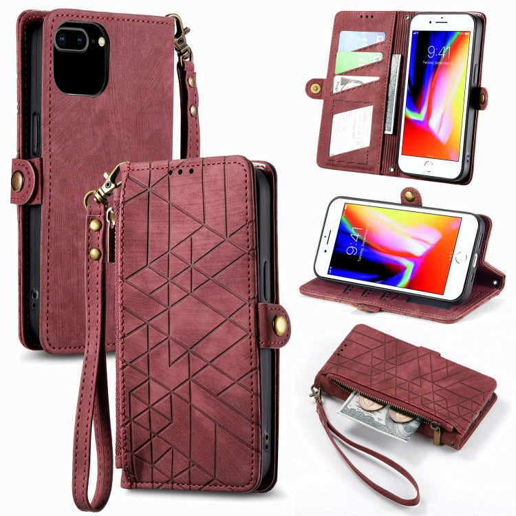Geometric Zipper Wallet Side Buckle Leather Phone Case